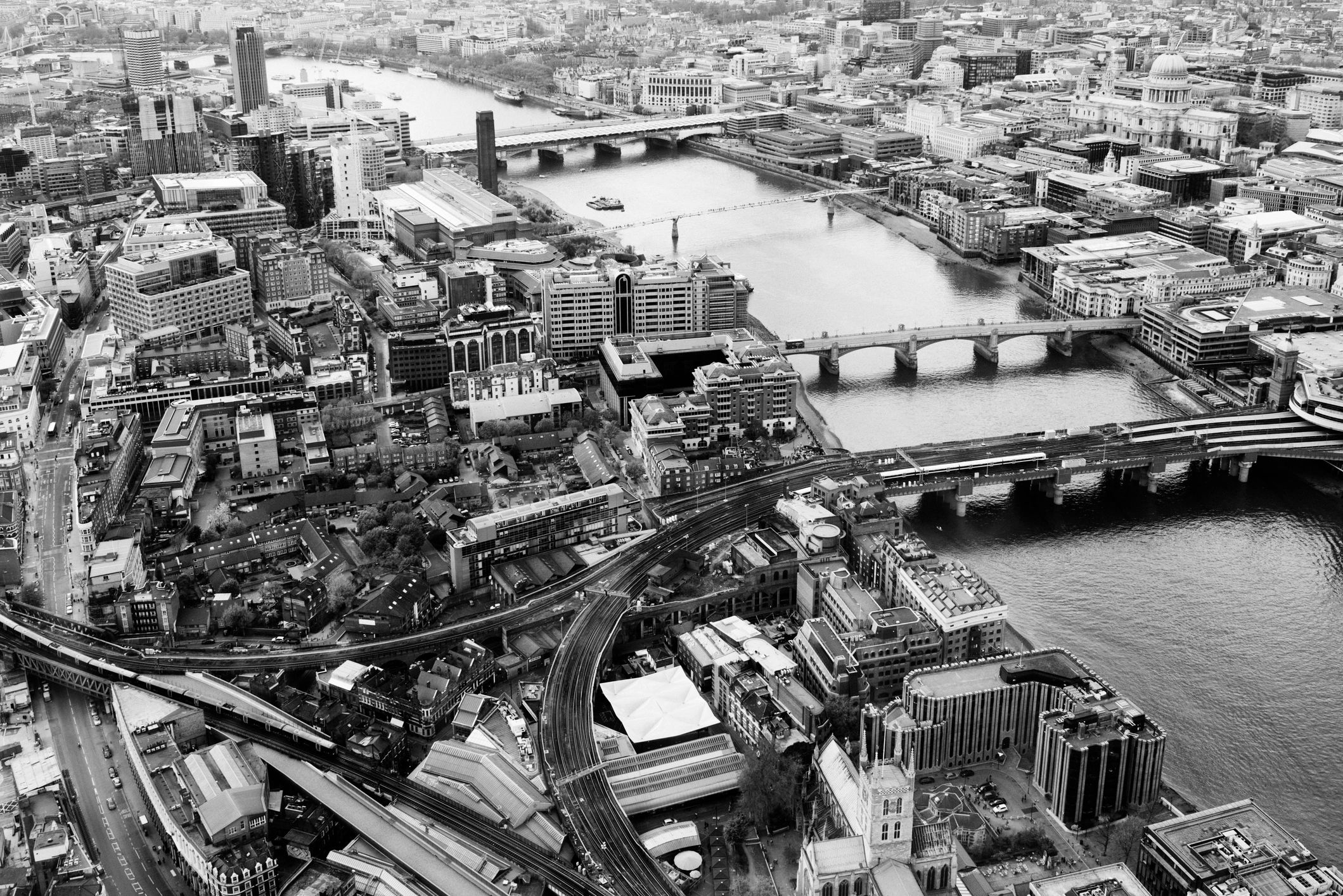 Aerial view of the River Thames in London