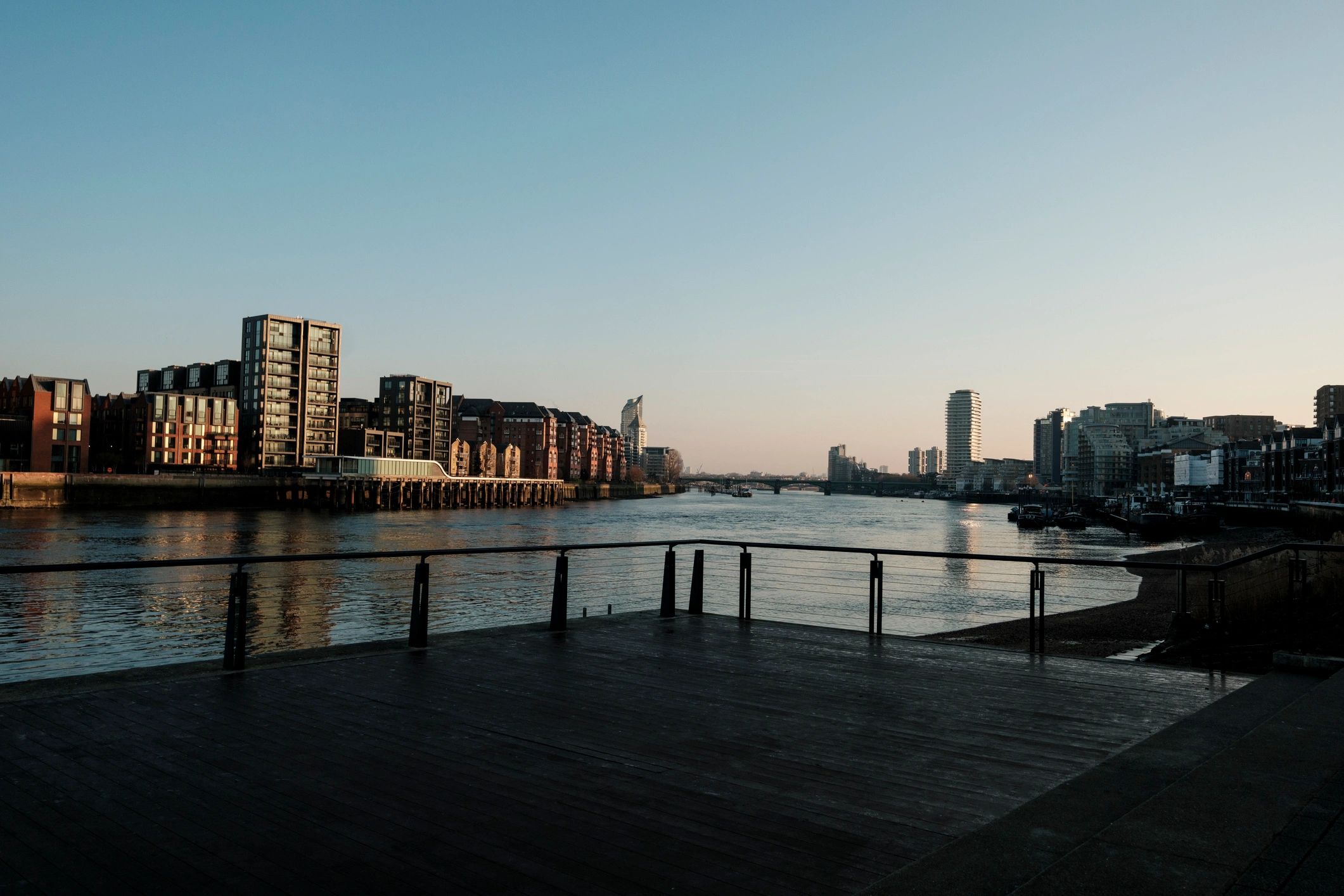 London skyline along the River Thames at sunset