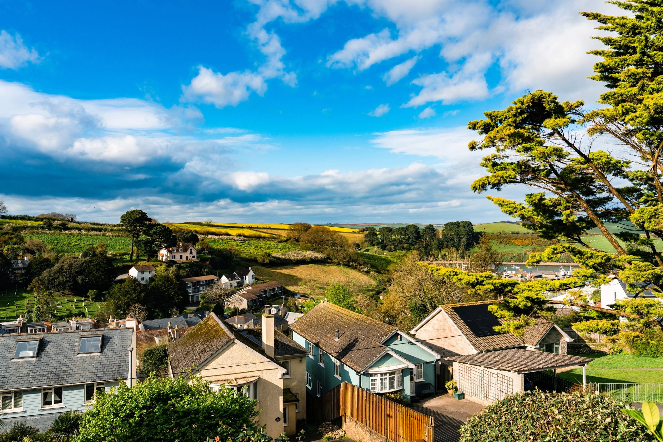 Green hills and village in the English countryside